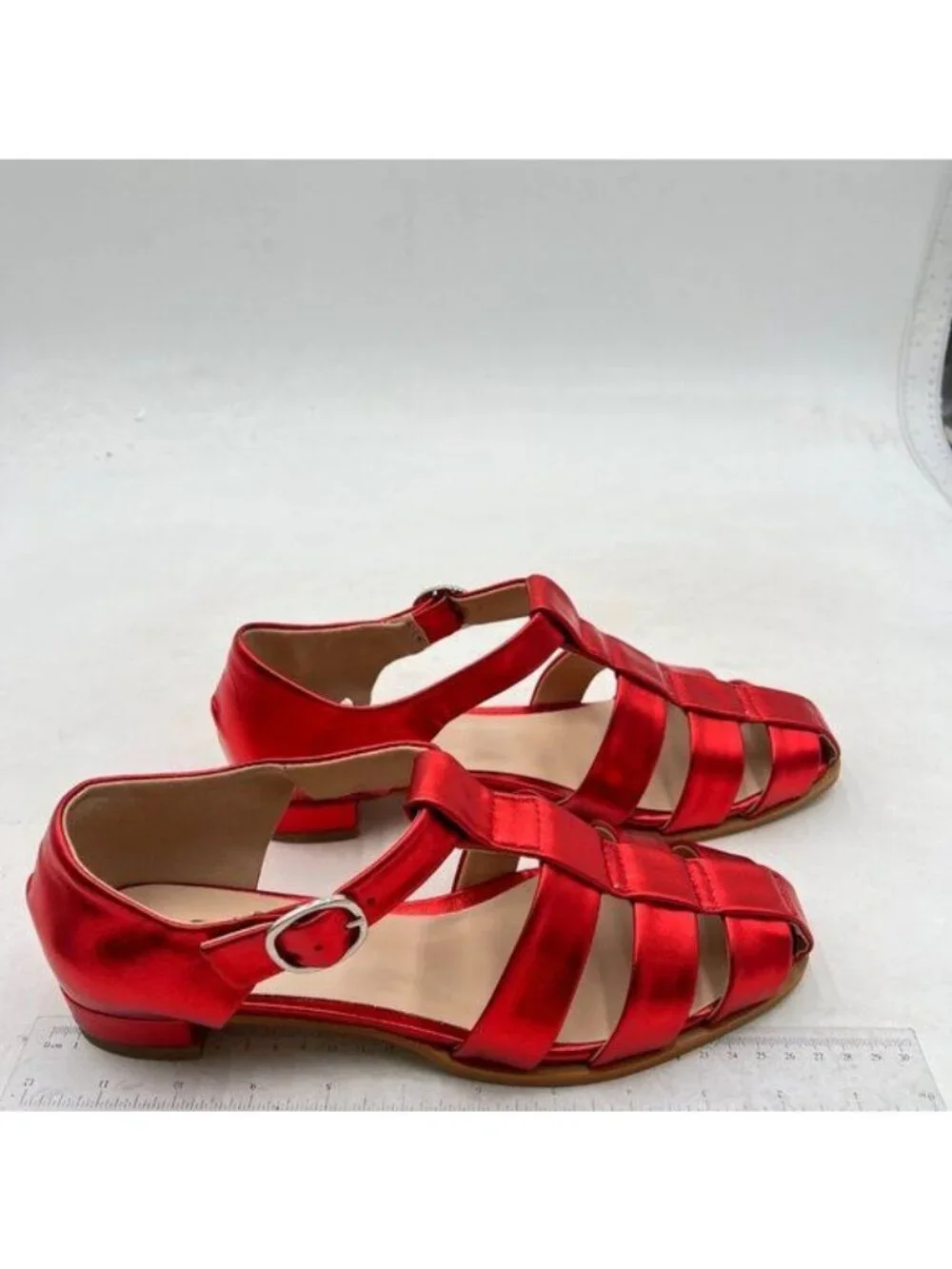 FSJ Women Retro Closed Toe Flats Sandals Low Block Heel Woven Roman Ankle Strap